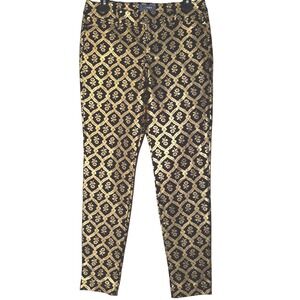 Old Navy Pixie Mid Rise Black Gold Floral Brocade Skinny Pants Size 6‎